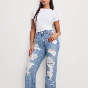 Good American Light Blue Distressed Flare Jeans